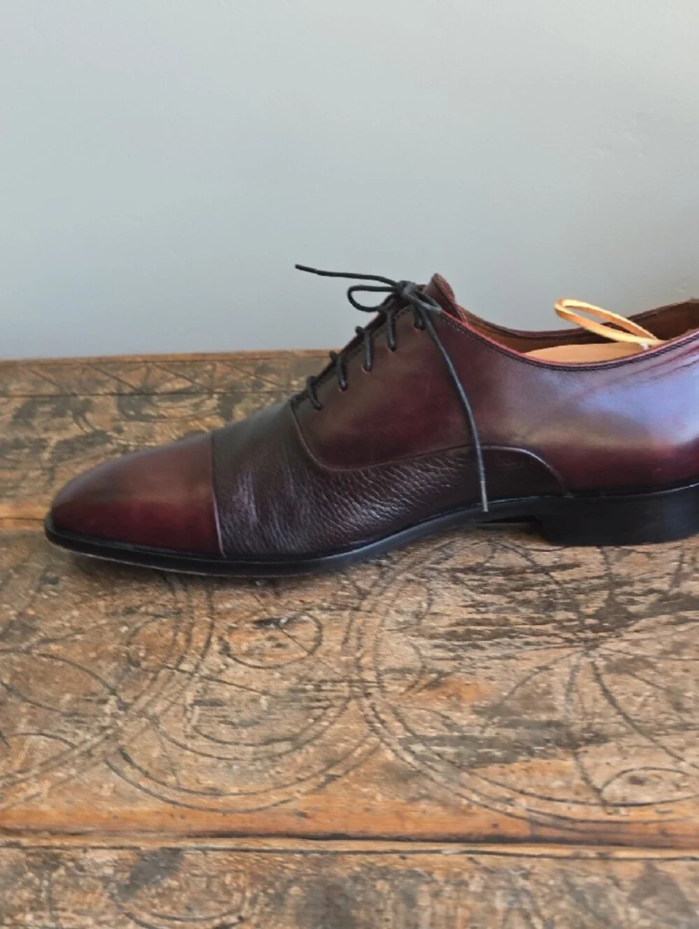 Massimo Matteo Two-Tone Cap-Toe Oxfords in Burgundy and Dark Burgundy